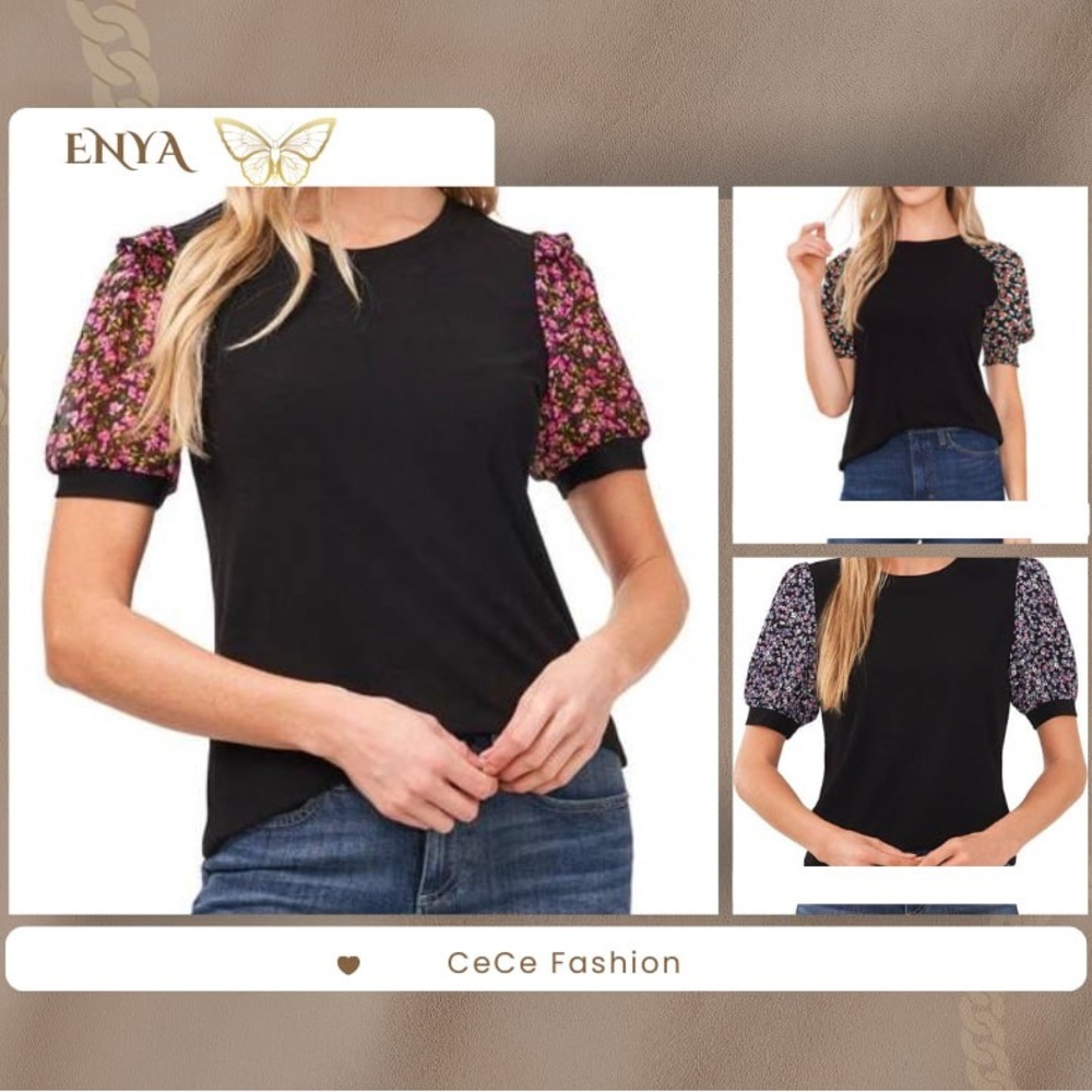 Black Top with Floral Sleeves